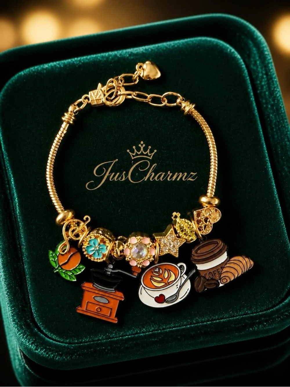 Gold Coffee & Sweets Charm Bracelet - Gold Tone